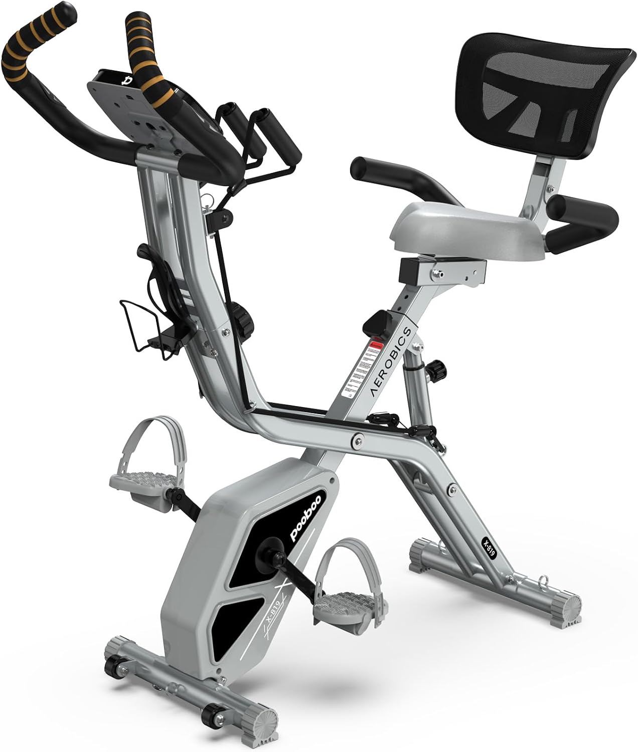 pooboo Folding Magnetic X-Bike, Upright Exercise Bike for Home Gym